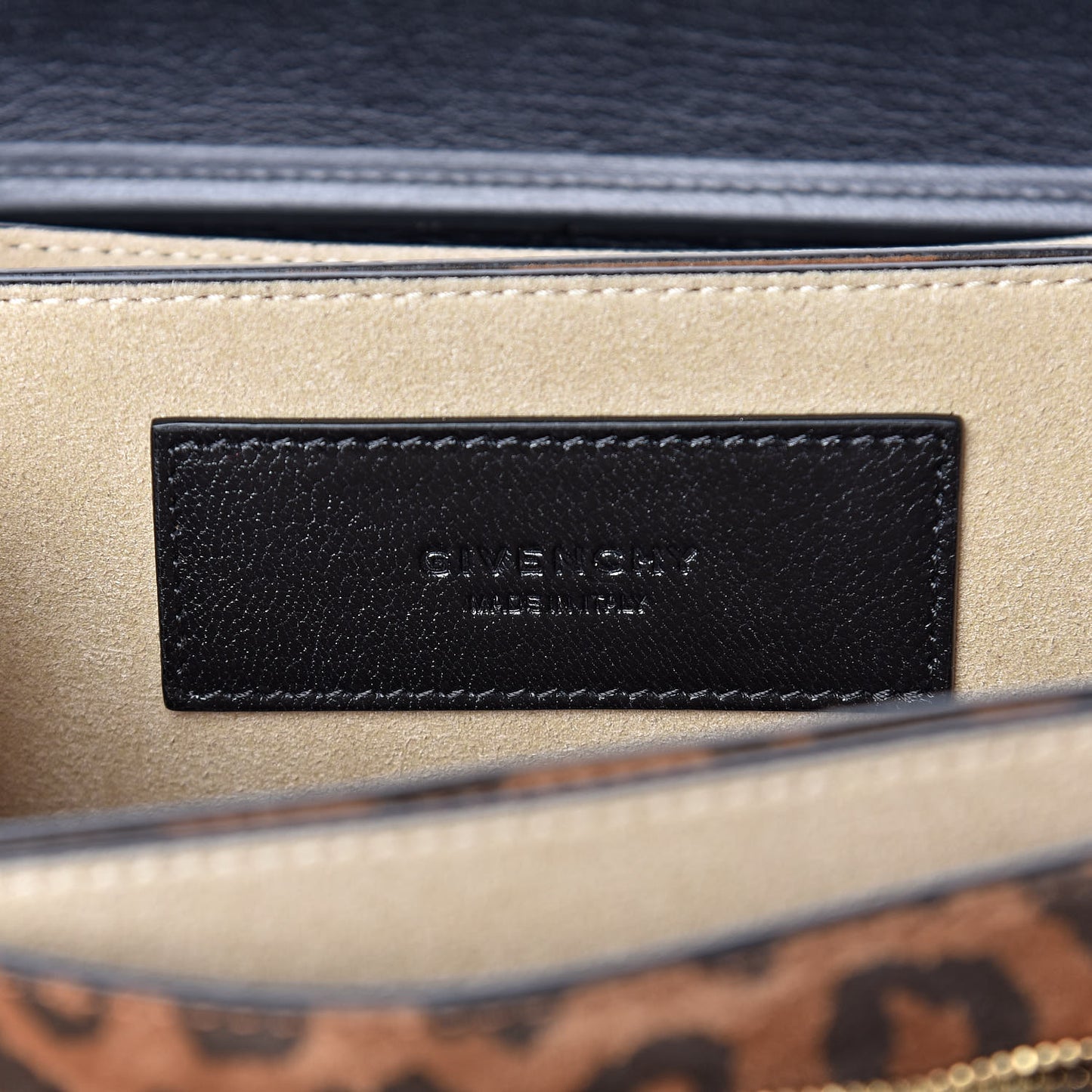 Calfskin Suede Leopard Print Small GV3 Shoulder Bag Black Chestnut