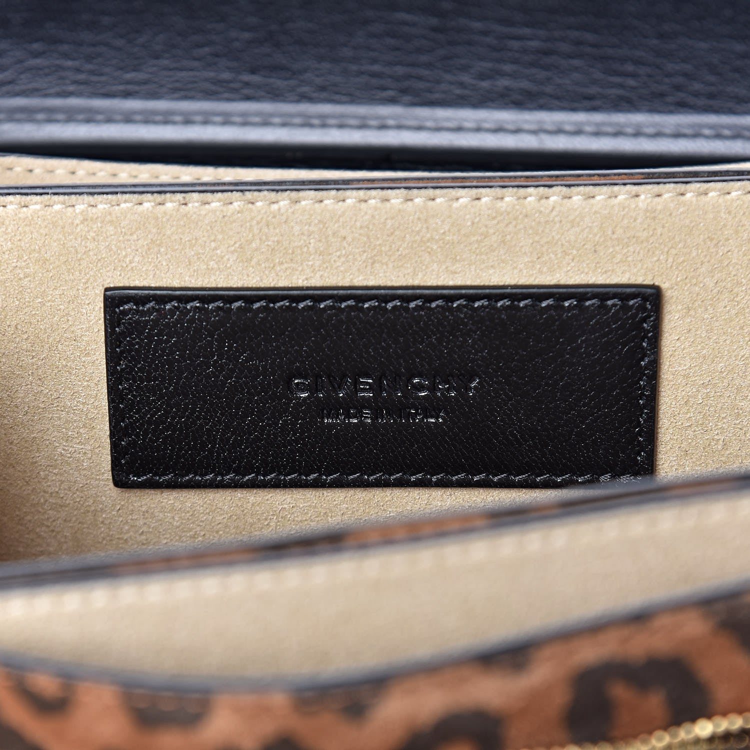 Givenchy Calfskin Suede Leopard Print Small GV3 Shoulder Bag Black Chestnut 7 of 9