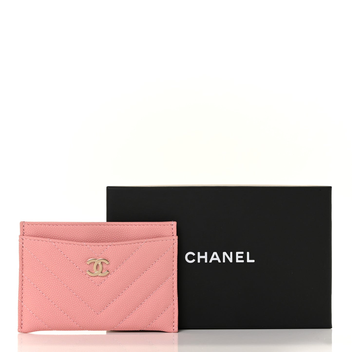 Caviar Chevron Quilted Card Holder Pink
