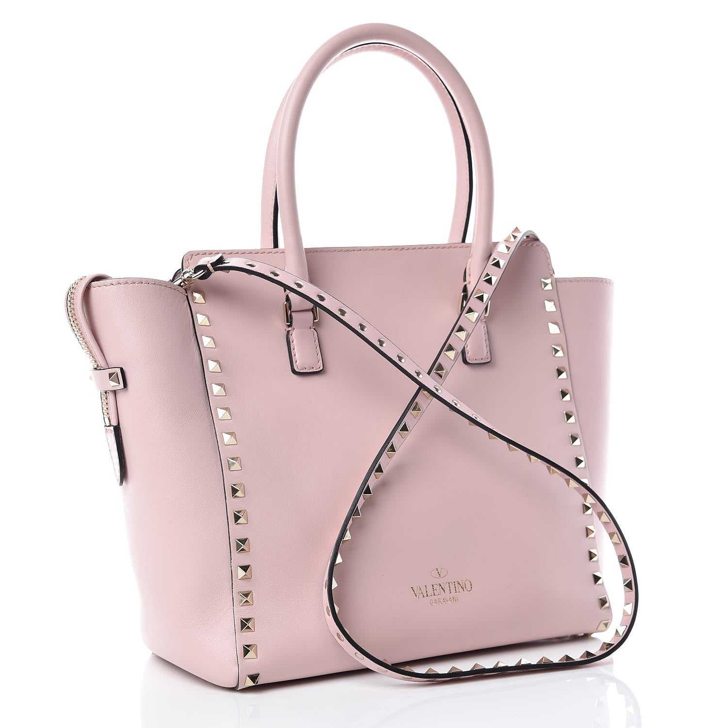 Valentino Garavani Vitello Rockstud Double Handle Tote Water Rose 3 of 13