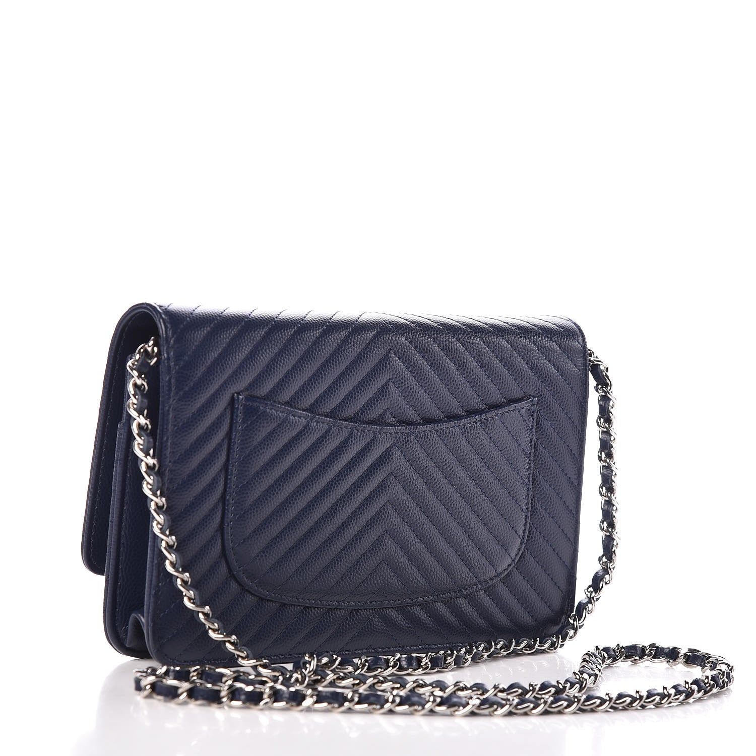 Chanel Caviar Chevron Quilted Wallet On Chain WOC Navy 3 of 12