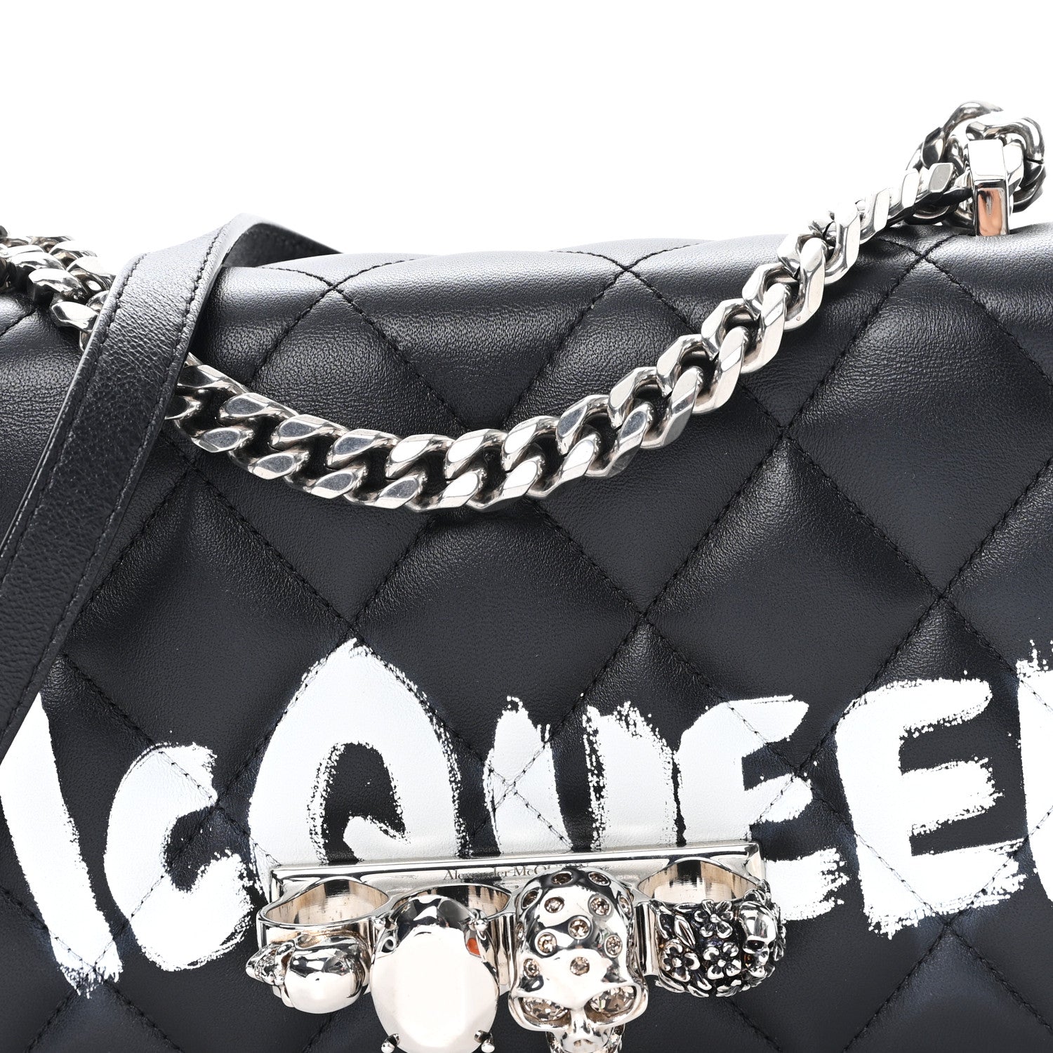Alexander McQueen Calfskin Quilted Graffiti Knuckle Shoulder Bag Black 7 of 9