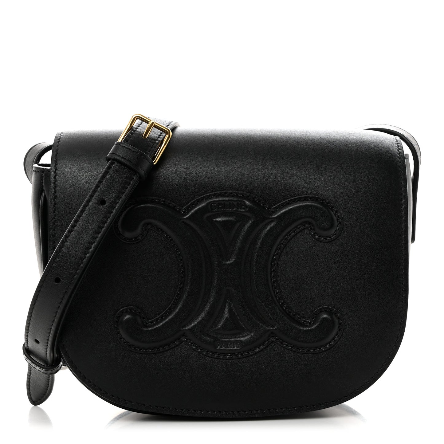 Smooth Calfskin Cuir Triomphe Folco Crossbody Bag Black