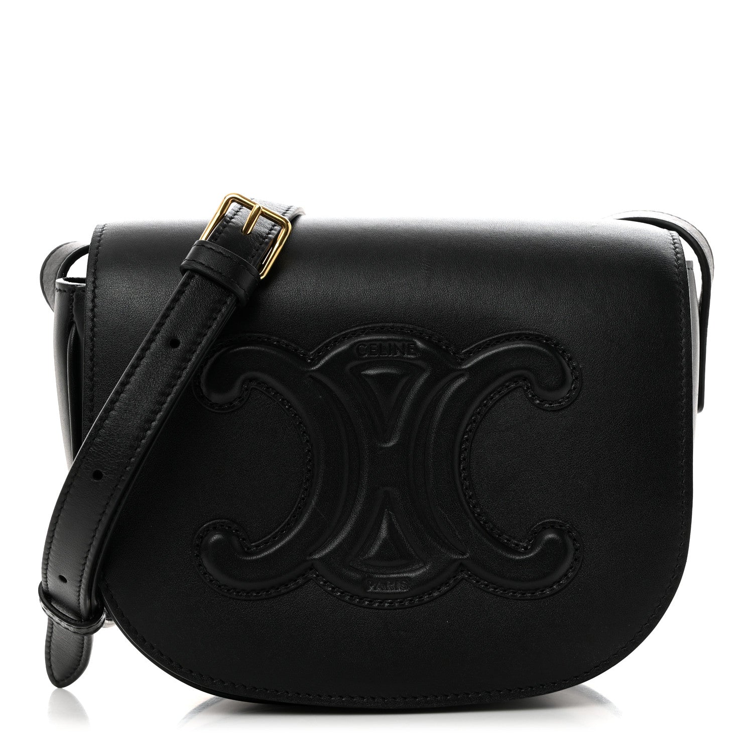 Celine Smooth Calfskin Cuir Triomphe Folco Crossbody Bag Black 1 of 10