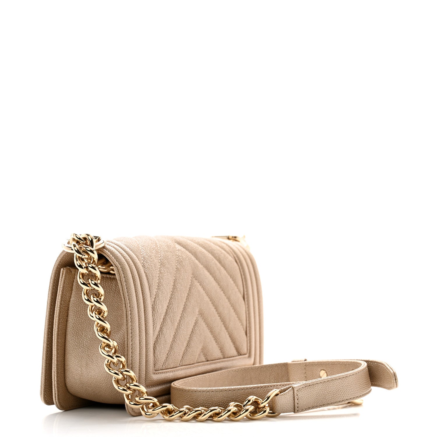 Chanel Iridescent Caviar Chevron Quilted Small Boy Flap Beige 3 of 10