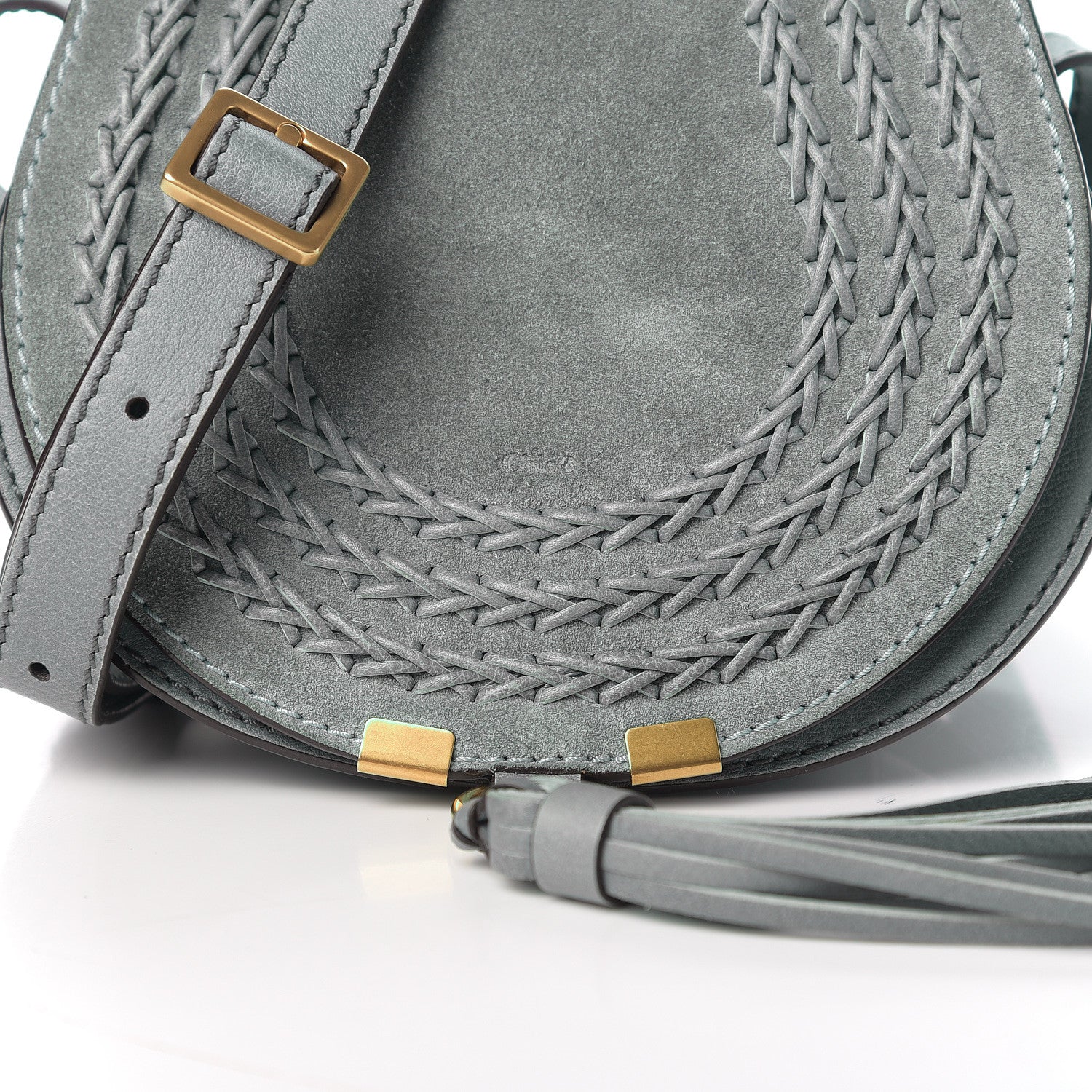 Chloe Suede Calfskin Braided Mini Marcie Round Crossbody Bag Cloudy Blue 8 of 8