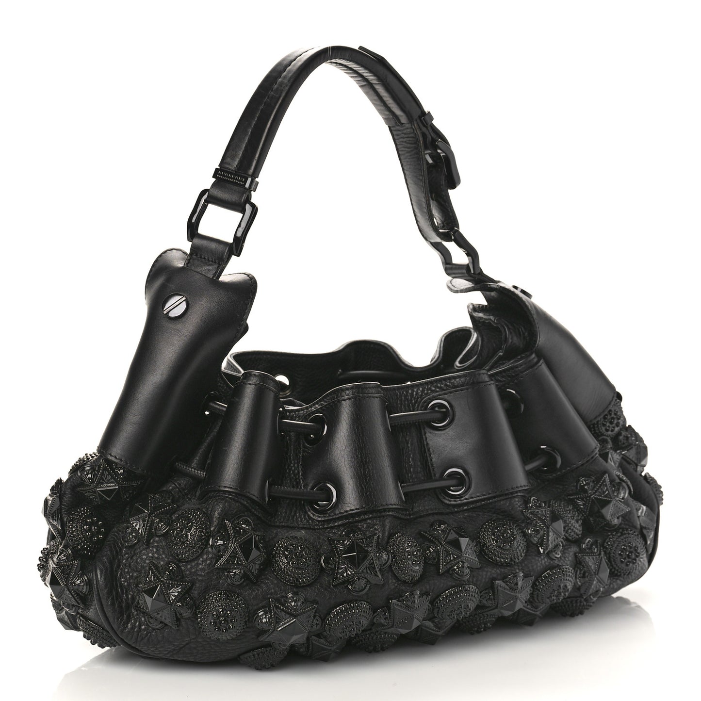 Calfskin Mason Warrior Studded Hobo Black