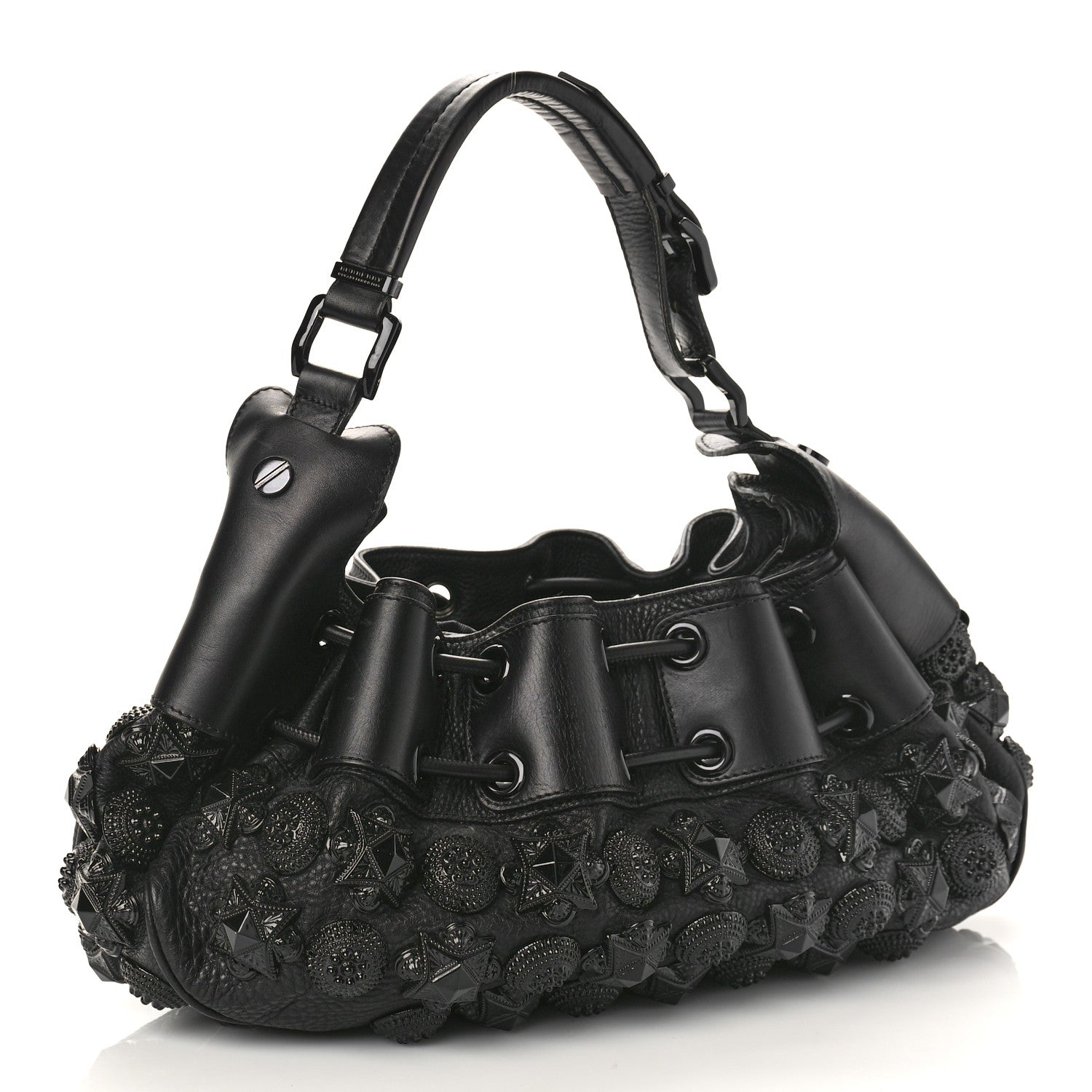 Burberry Calfskin Mason Warrior Studded Hobo Black 3 of 9