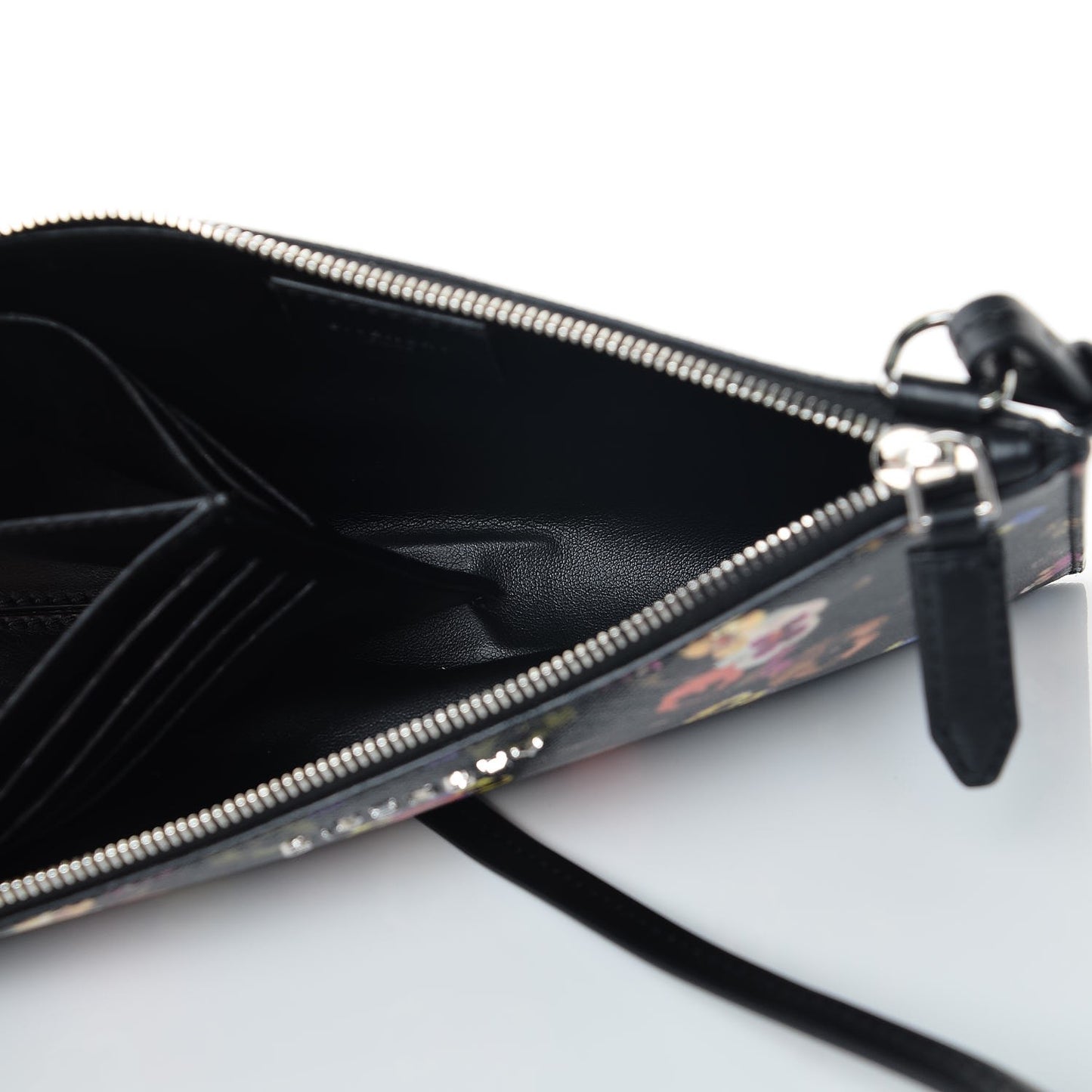 Textured Coated Canvas Pansy Print Iconic Pouch Crossbody Black Multicolor