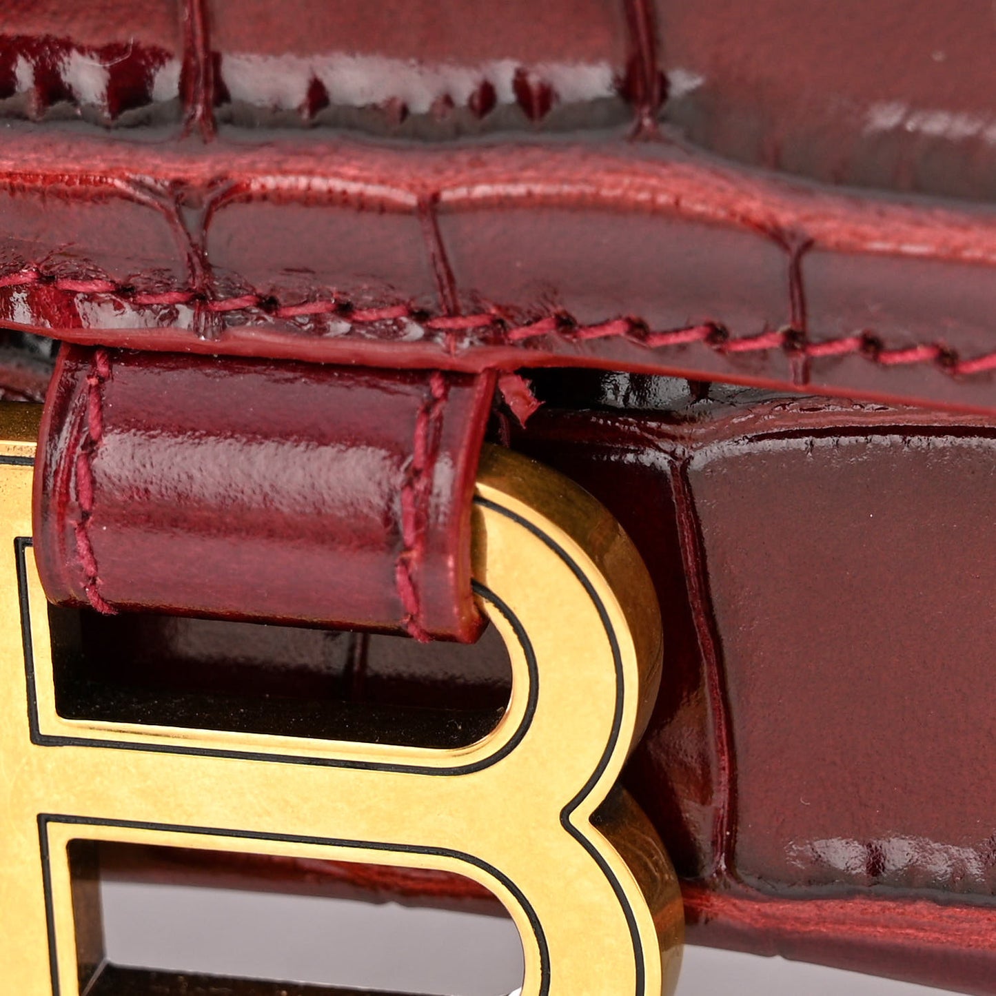 Shiny Calfskin Crocodile Embossed Small Hourglass Top Handle Bag Dark Red