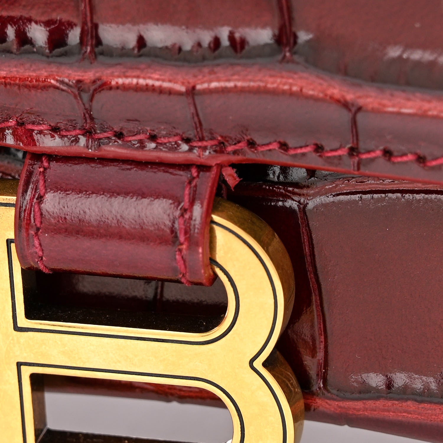 Balenciaga Shiny Calfskin Crocodile Embossed Small Hourglass Top Handle Bag Dark Red 12 of 12
