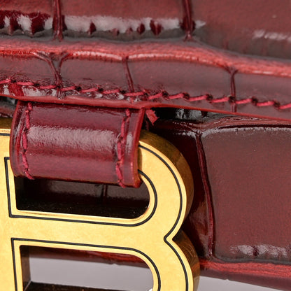 Balenciaga Shiny Calfskin Crocodile Embossed Small Hourglass Top Handle Bag Dark Red 12 of 12