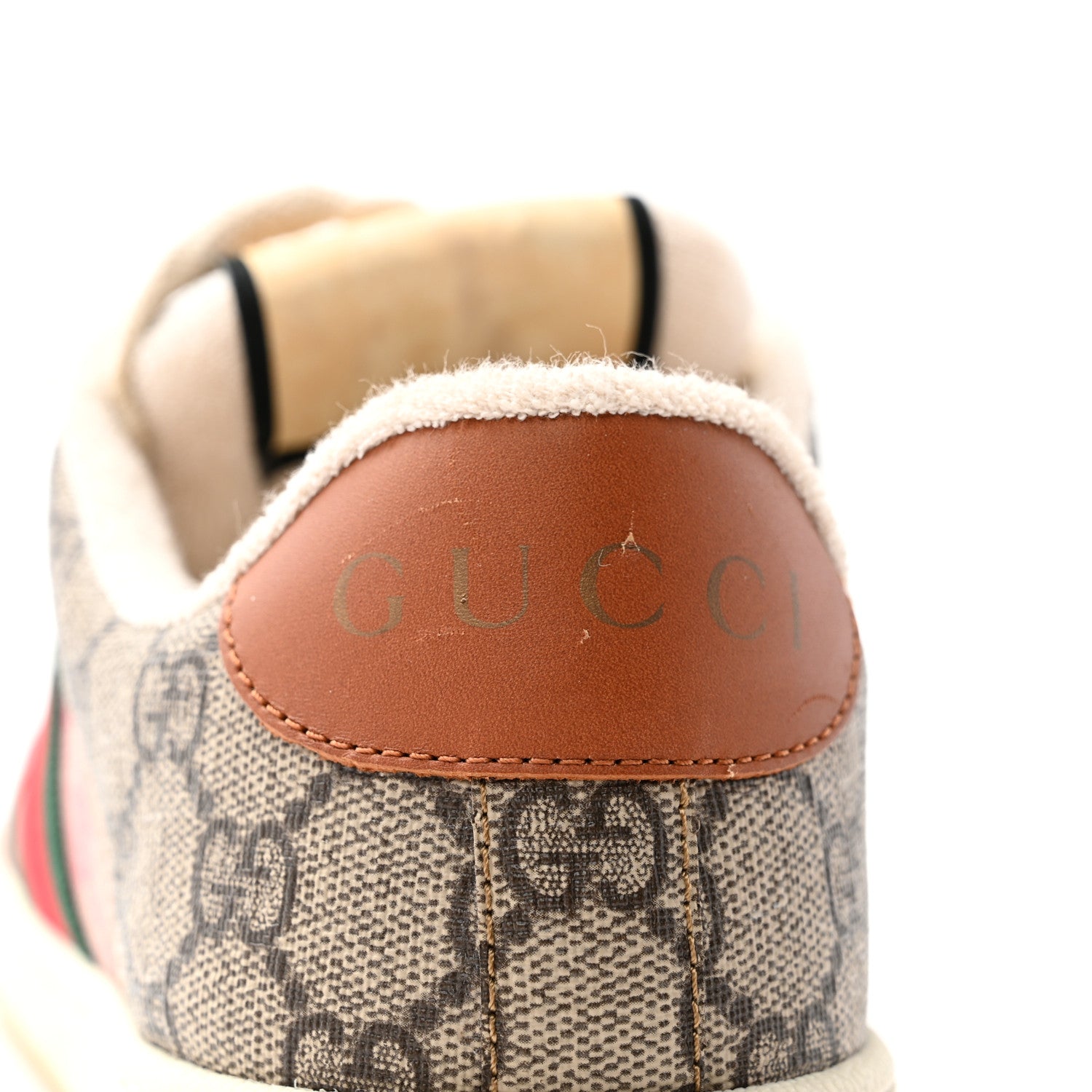 Gucci GG Supreme Monogram Harness Calfskin Web Womens Screener Sneakers 37.5 Beige Ebony Rosso Harness Brown 9 of 12