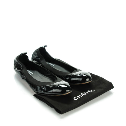 Chanel Patent CC Elastic Cap Toe Ballerina Flats 39 Black 8 of 8