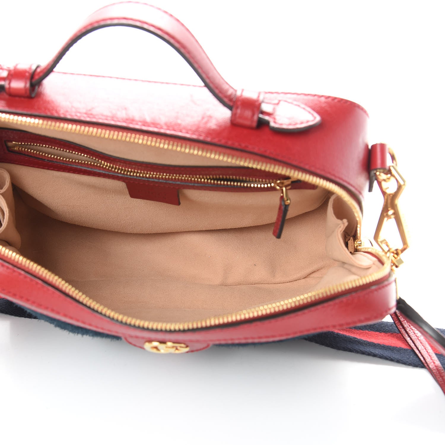 Gucci Suede Calfskin Web Small Ophidia Top Handle Shoulder Bag New Blue Romantic Cherry 5 of 16