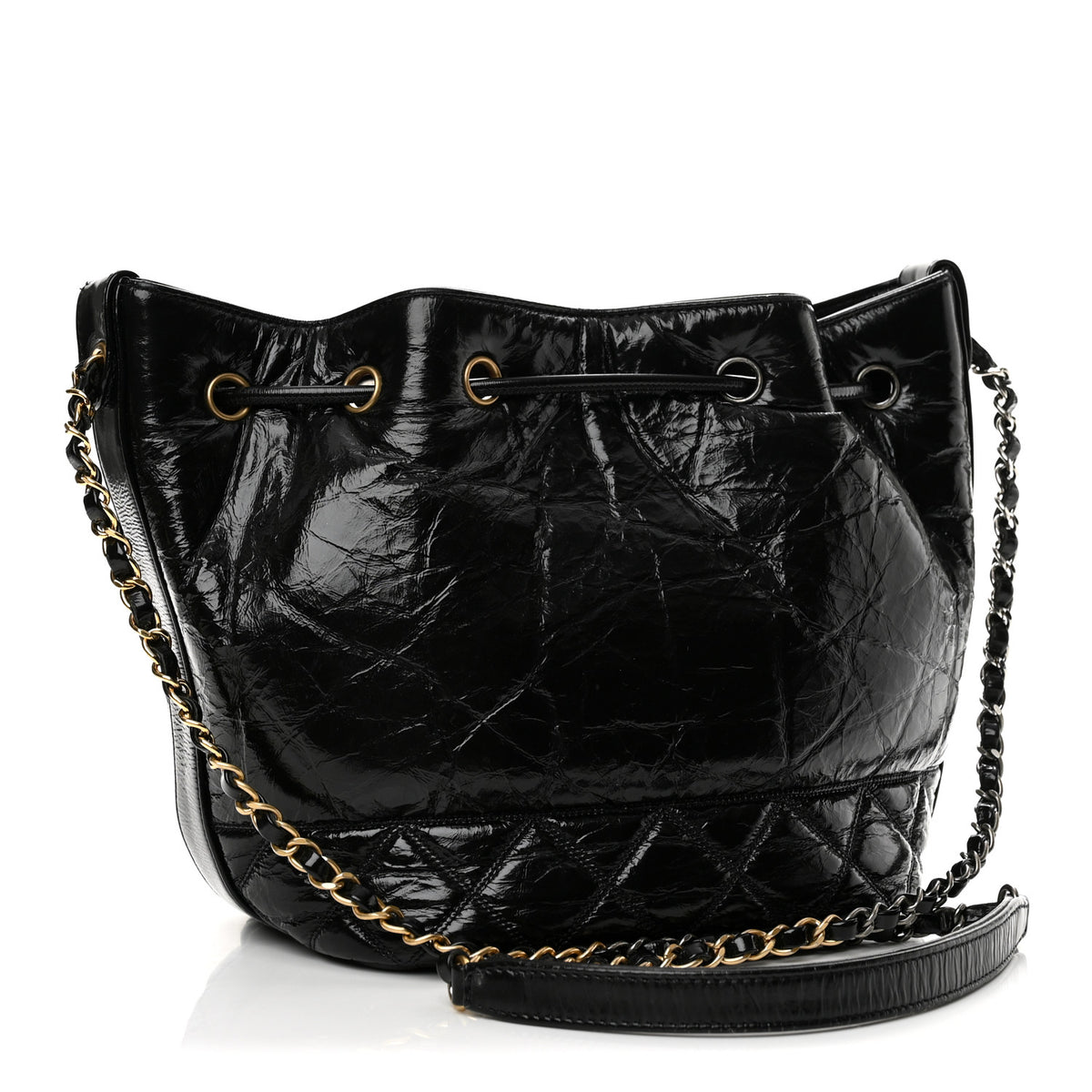 Chanel Shiny Aged Calfskin CC Chain Drawstring Bag Black 3 of 13