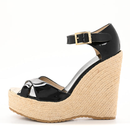 Jimmy Choo Patent Aimee Espadrille Wedge Sandals 36.5 Black 1 of 10