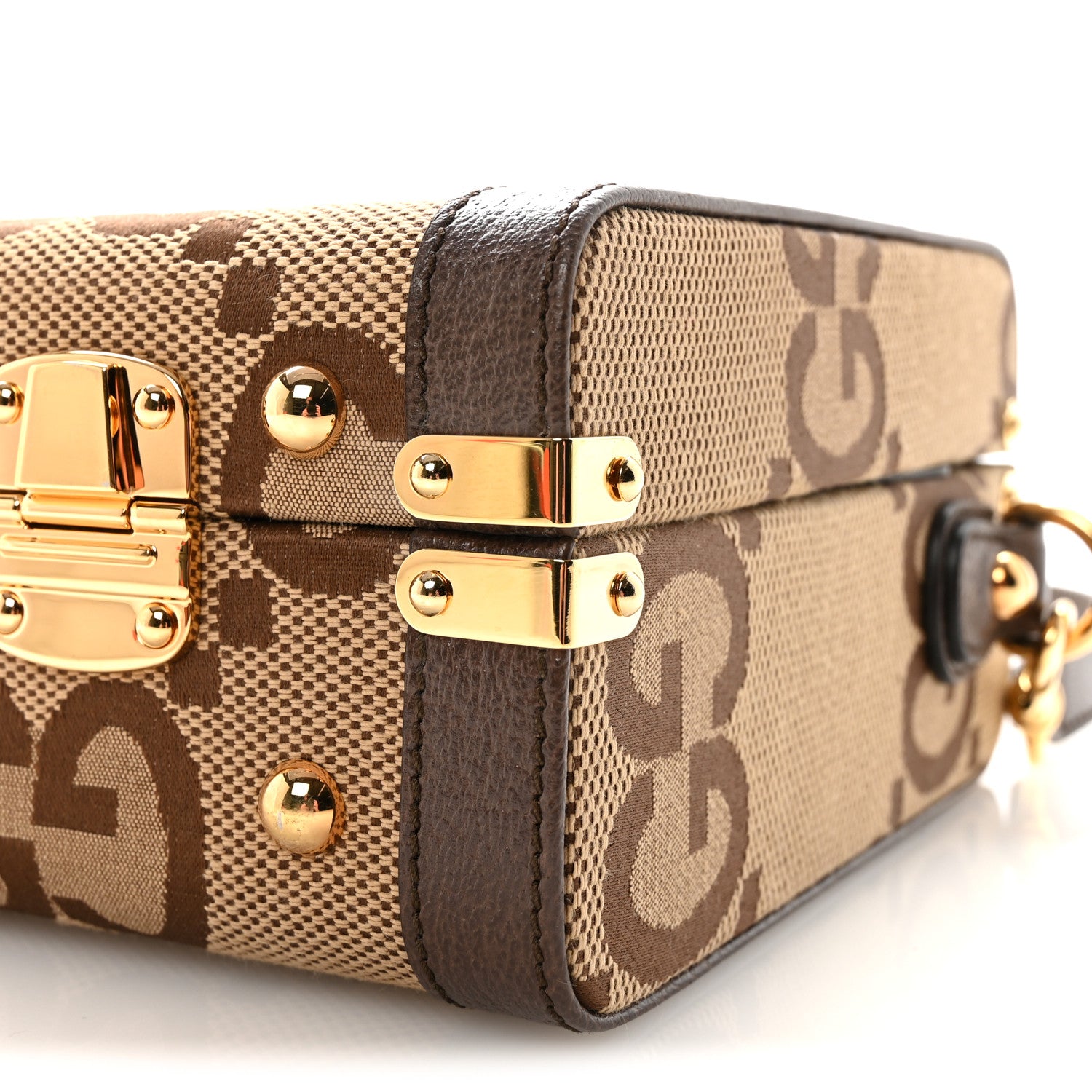Gucci Monogram Jumbo GG Textured Dollar Calfskin Top Handle Beauty Case Camel Ebony New Acero 9 of 9