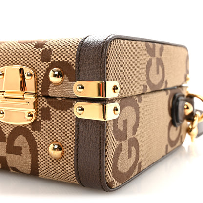 Gucci Monogram Jumbo GG Textured Dollar Calfskin Top Handle Beauty Case Camel Ebony New Acero 9 of 9