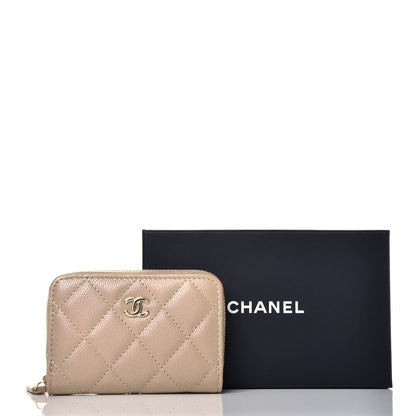 Chanel Iridescent Caviar Quilted Zip Around Coin Purse Wallet Beige 7 of 7