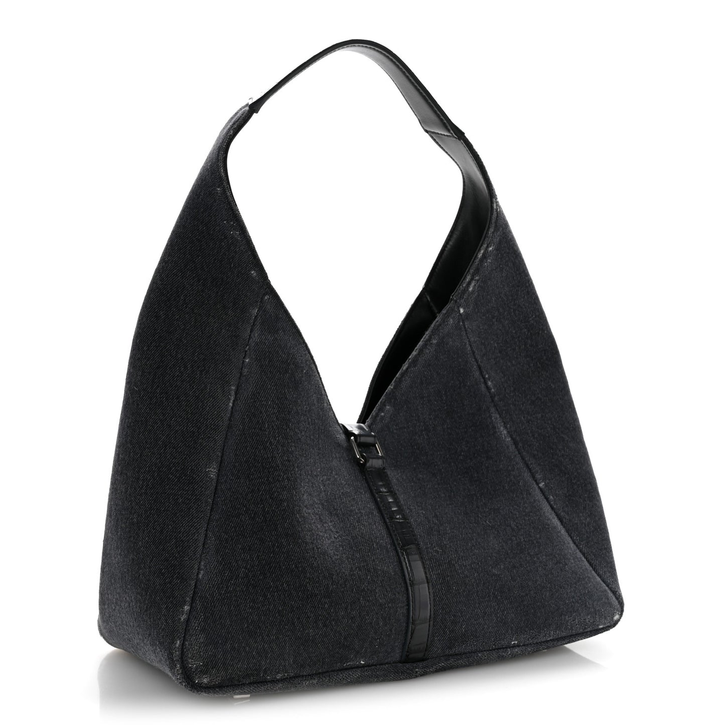 Washed Denim Calfskin Crocodile Embossed Medium G-Lock Hobo Black