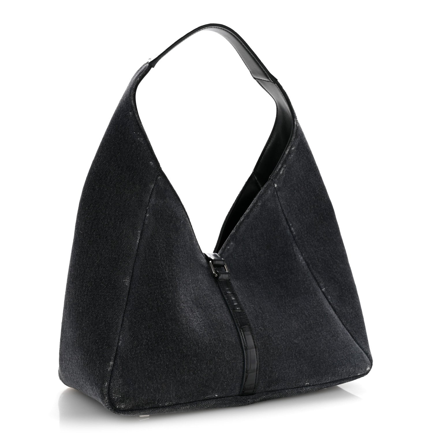 Givenchy Washed Denim Calfskin Crocodile Embossed Medium G-Lock Hobo Black 3 of 10