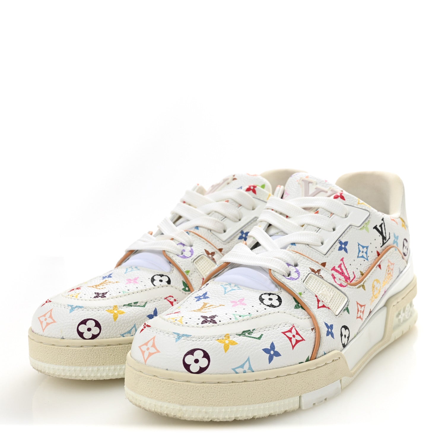 Louis Vuitton LV X TM Calfskin Monogram Multicolor Womens LV Trainer Sneakers 38 White 4 of 10