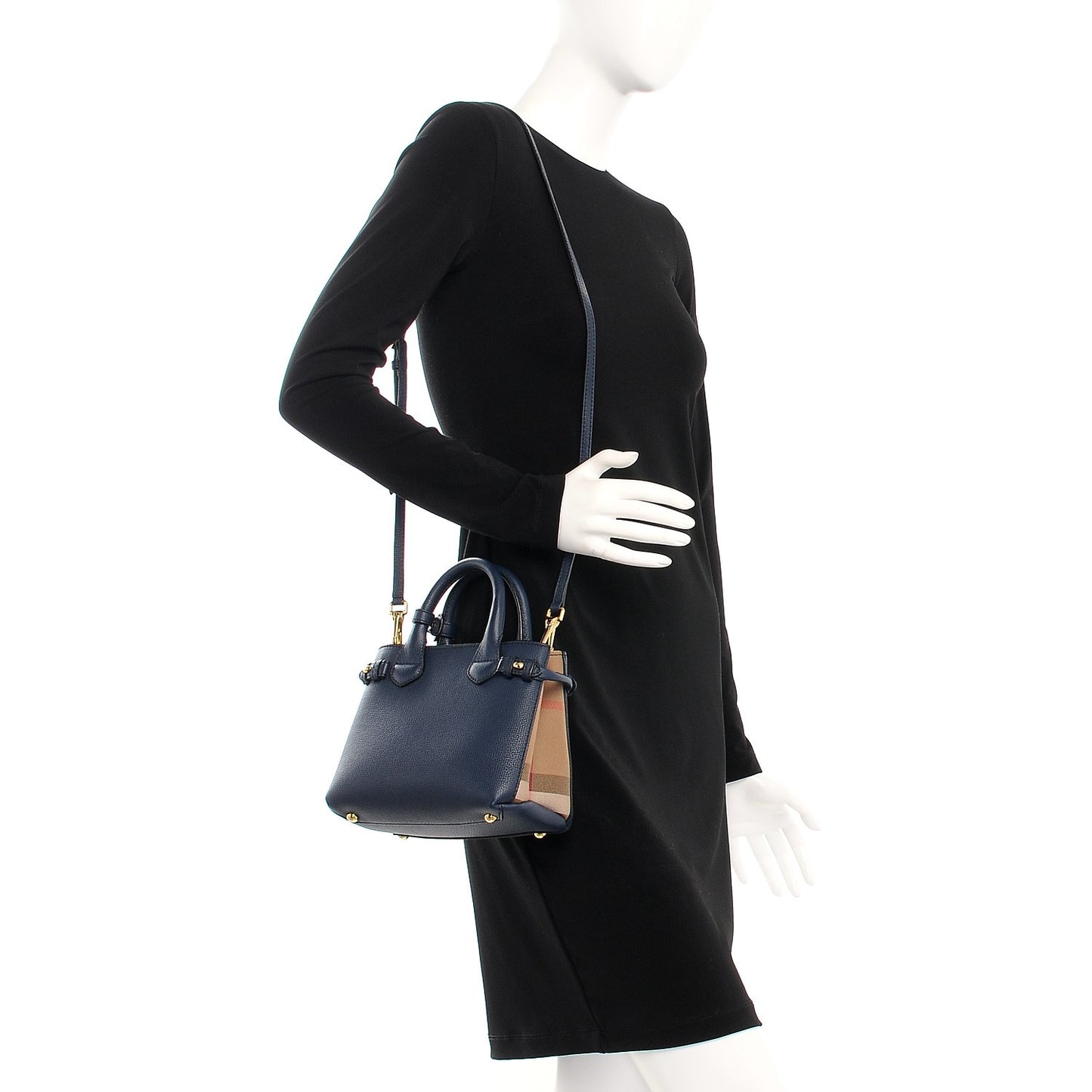 Grainy Calfskin House Check Baby Banner Tote Ink Blue