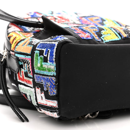 Fendi Nylon Vitello Liberty Sequin Fun Fair Embroidered Mini Backpack Black Multicolor 7 of 8