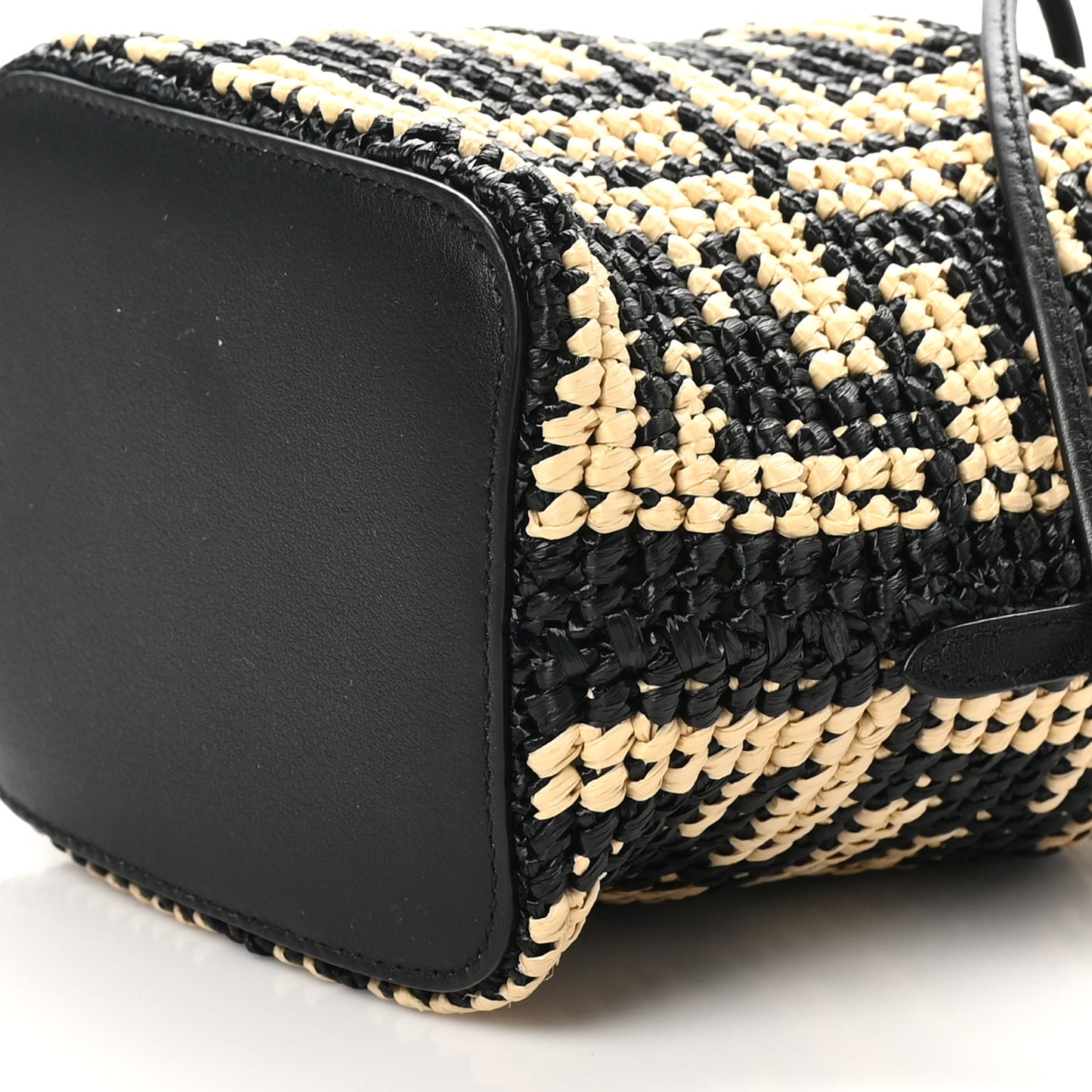 Raffia Vitello Seta F is Fendi FF Woven Mini Mon Tresor Bucket Bag Black Natural