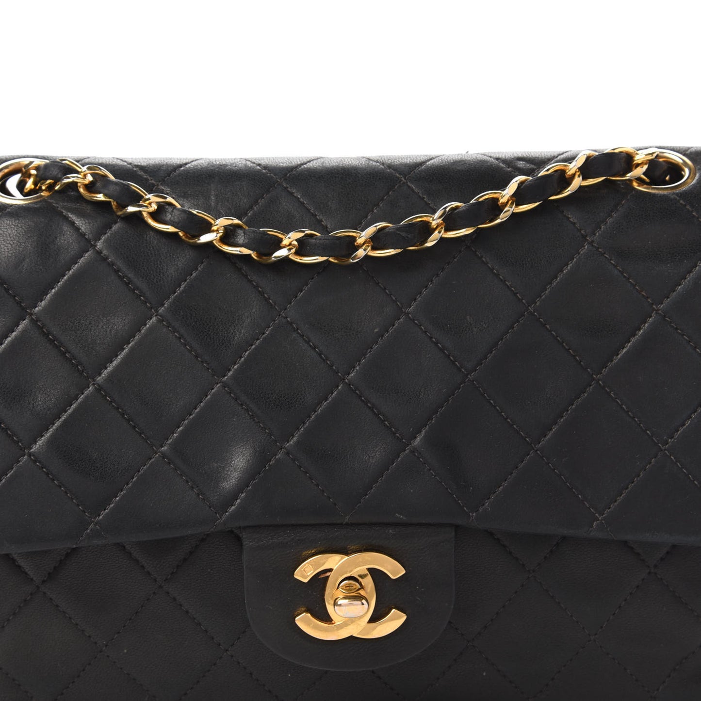 Lambskin Quilted Medium Double Flap Black