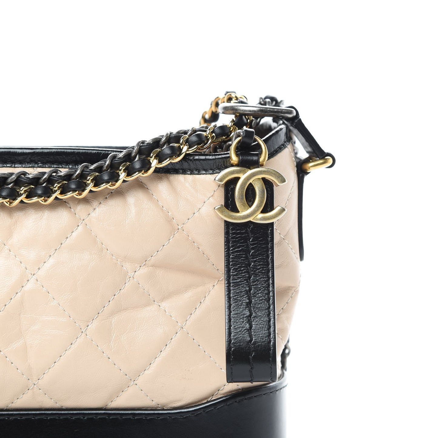 Aged Calfskin Quilted Small Gabrielle Hobo Beige Black