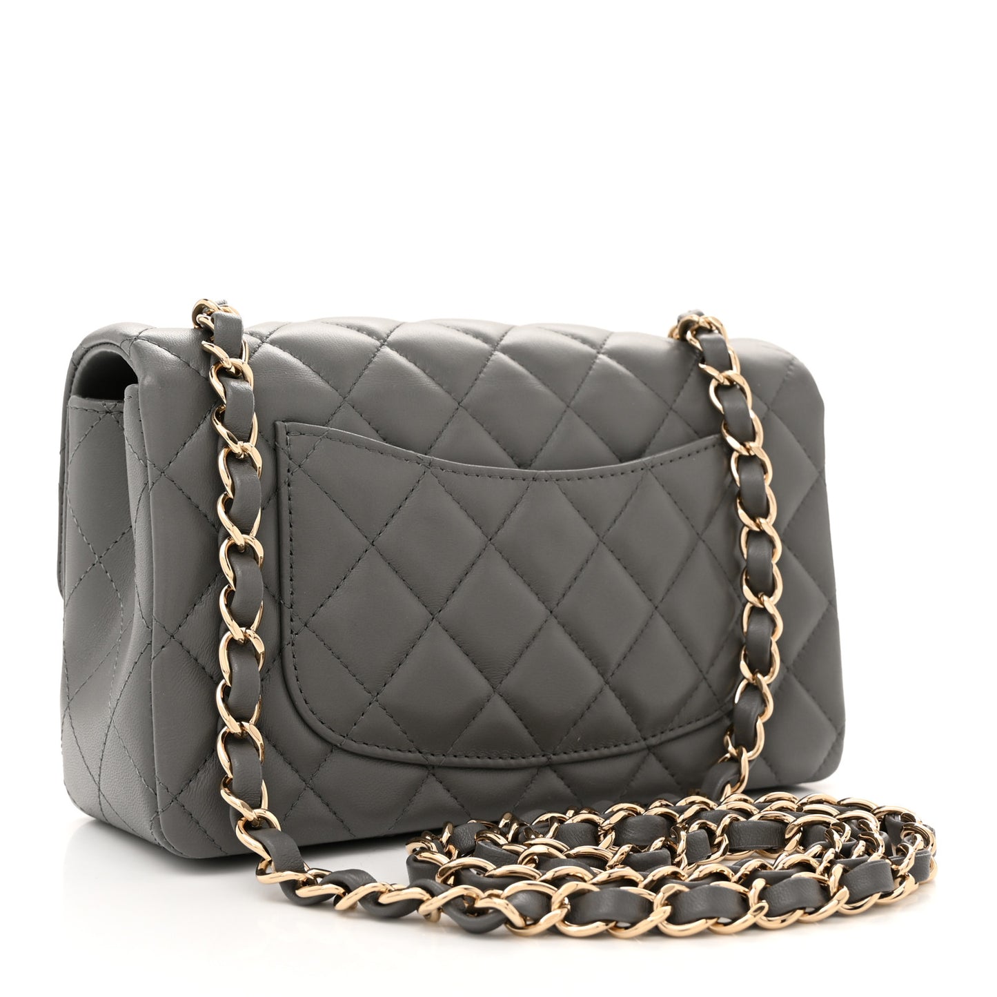 Lambskin Quilted Mini Rectangular Flap Dark Grey