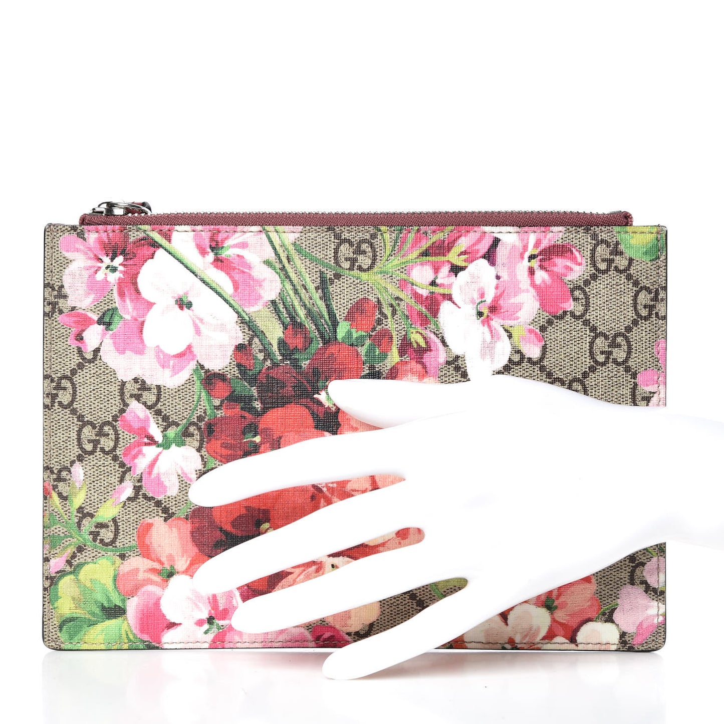GG Supreme Monogram Blooms Small Zip Pouch Beige Multicolor Dry Rose