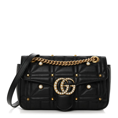 Gucci Calfskin Matelasse Studded Small Pearly GG Marmont Shoulder Bag Black 1 of 11