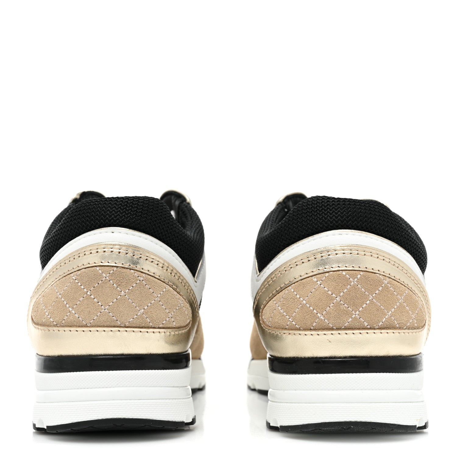 Chanel Mesh Suede Calfskin Womens CC Sneakers 36 White Black Beige Gold 4 of 9