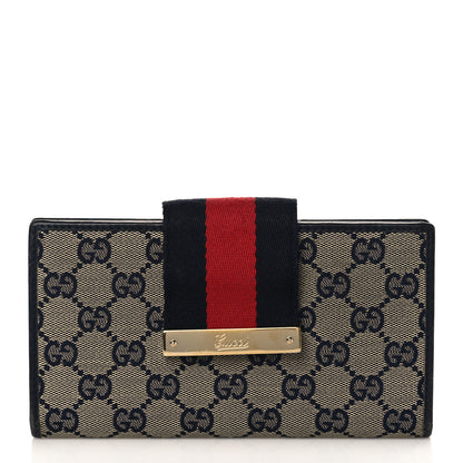 Gucci Monogram Calfskin Ladies Web Long Wallet Beige Blue 1 of 7