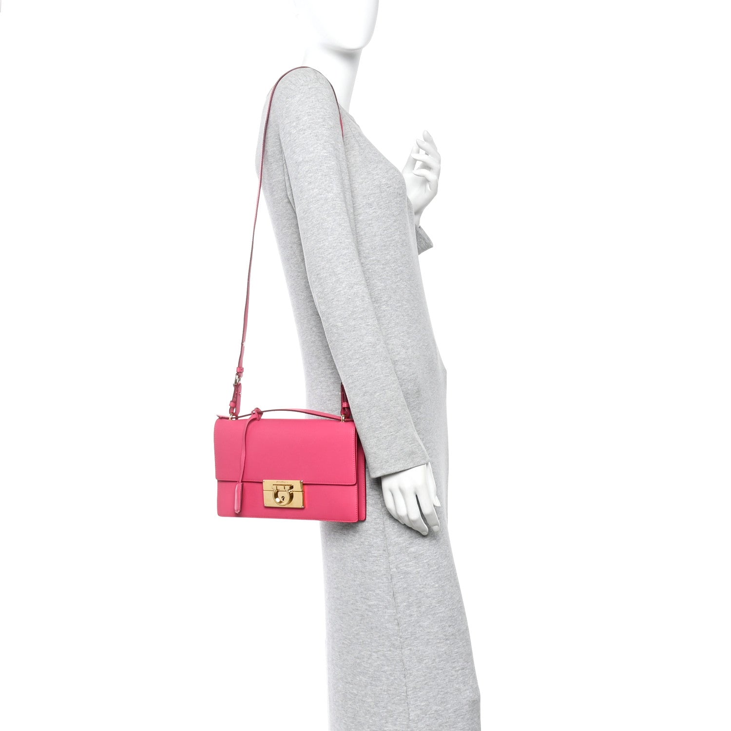 Salvatore Ferragamo Smooth Calfskin Aileen Gancio Lock Shoulder Bag Pink 2 of 13