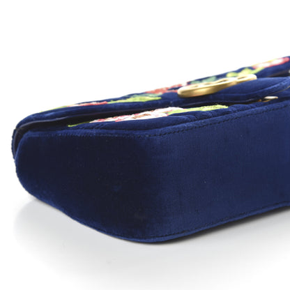 Gucci Velvet Matelasse Deer Embroidered Small GG Marmont Shoulder Bag Cobalt 6 of 10