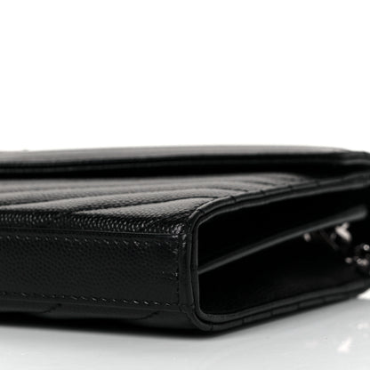 Saint Laurent Grain De Poudre Matelasse Chevron Monogram Chain Wallet Black 8 of 9