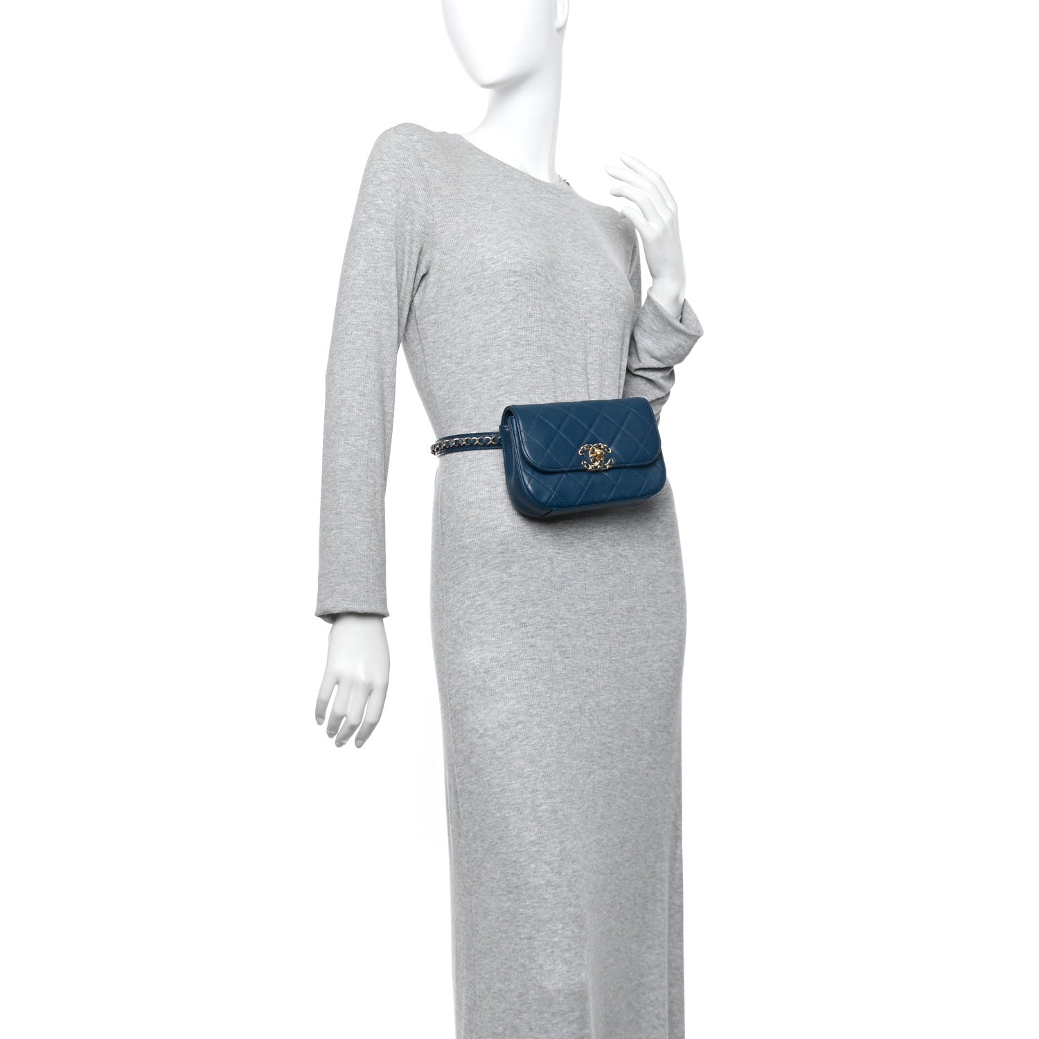 Chanel Lambskin Quilted Chain Infinity Waist Belt Bag Blue 2 of 11