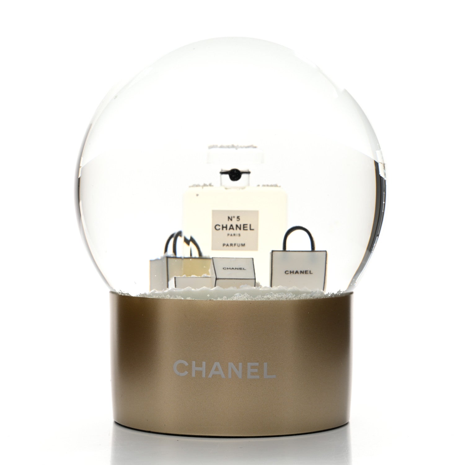 Chanel Glass N°5 Perfume Bottle Snow Globe Gold 3 of 7