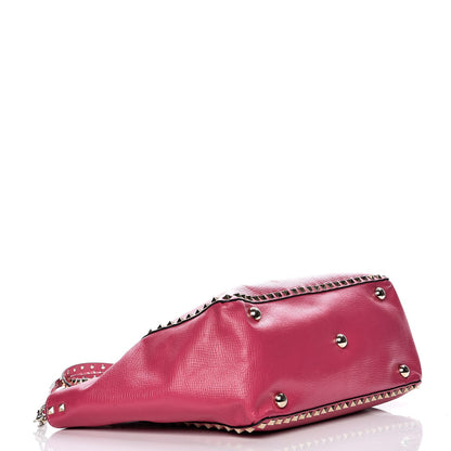 Valentino Garavani Textured Calfskin Medium Rockstud Tote Pop Fuxia 5 of 13