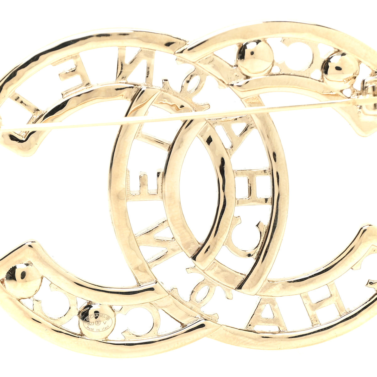 Chanel Crystal Pearl Coco CC Logo Brooch Gold 3 of 4