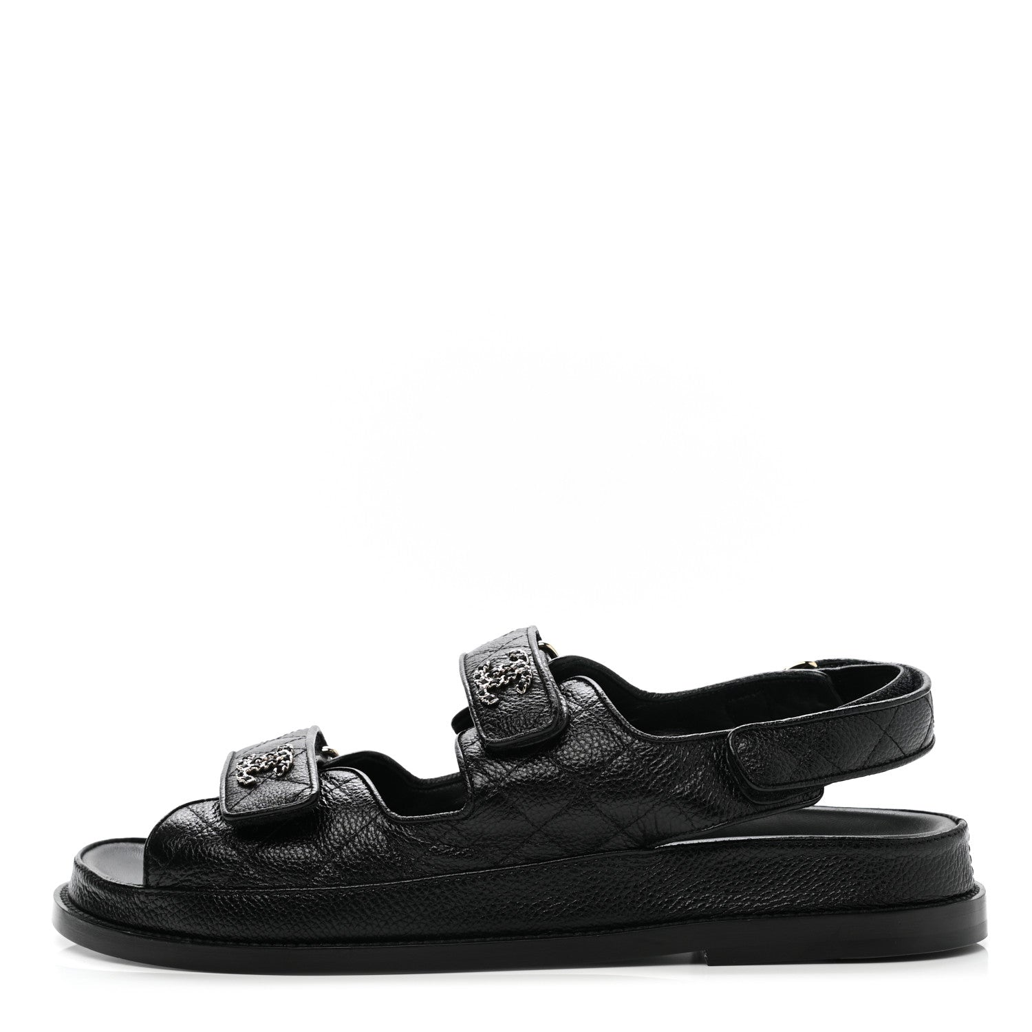Chanel Grained Calfskin Velcro Dad Sandals 40.5 Black 1 of 9