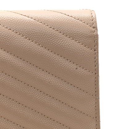 Saint Laurent Grain De Poudre Matelasse Chevron Monogram Envelope Chain Wallet Dark Beige 10 of 10