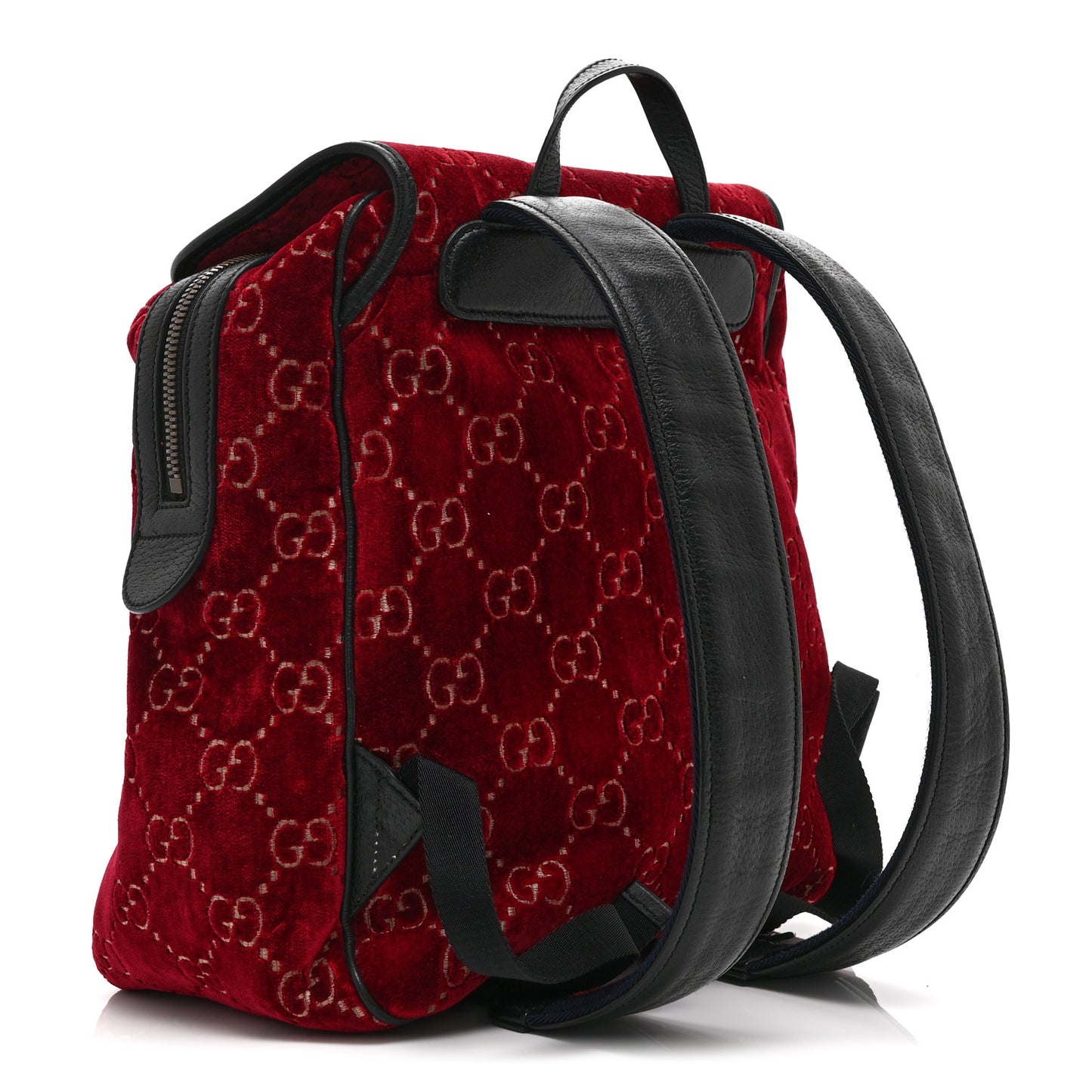 Velvet GG Monogram Textured Calfskin Web Small Double Buckle Backpack Red Cipria Black