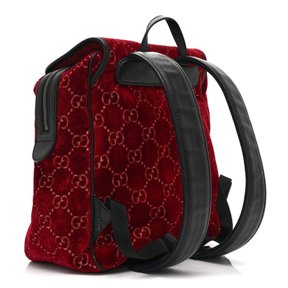 Gucci Velvet GG Monogram Textured Calfskin Web Small Double Buckle Backpack Red Cipria Black 3 of 11