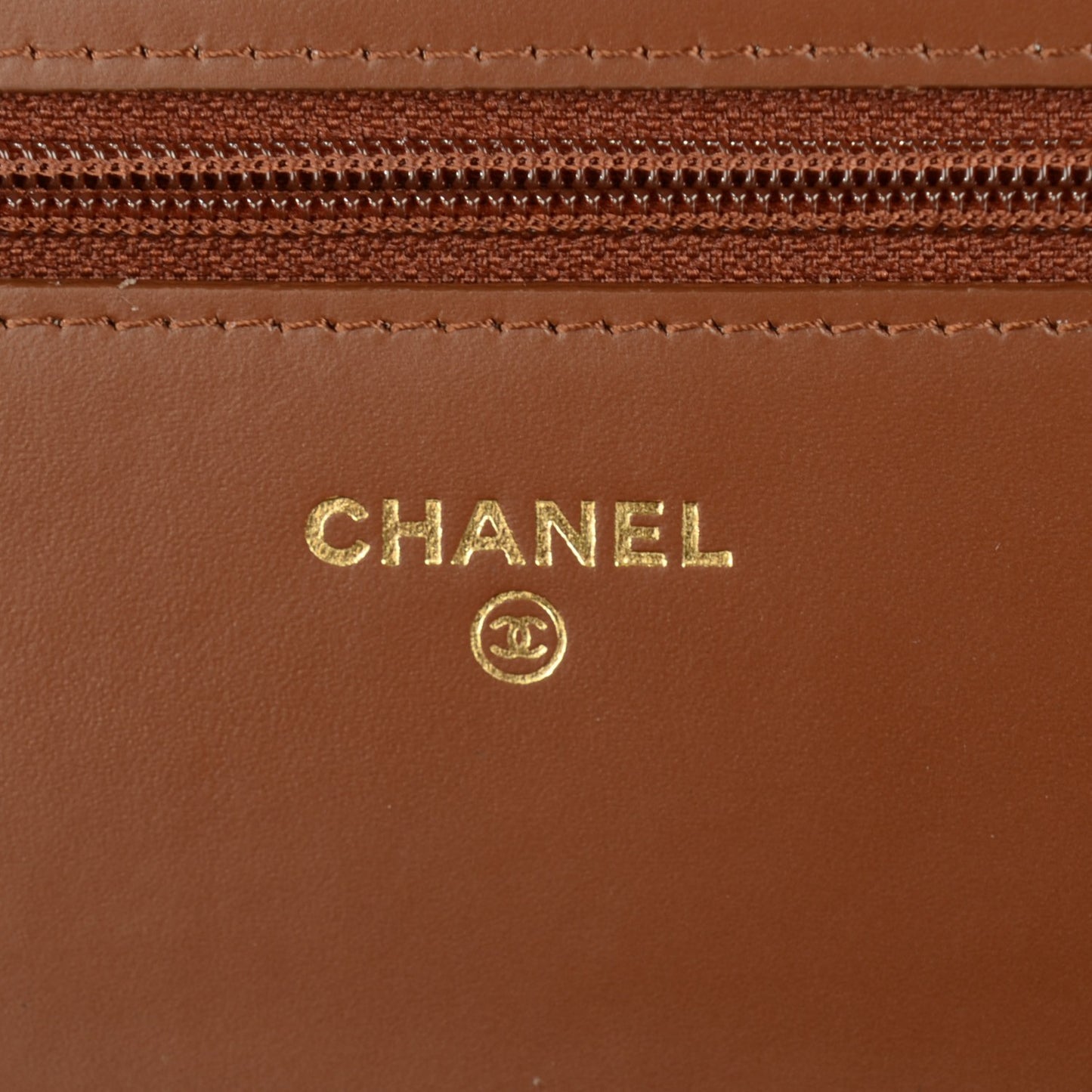 Patent Calfskin Quilted Boy Wallet On Chain WOC Brown