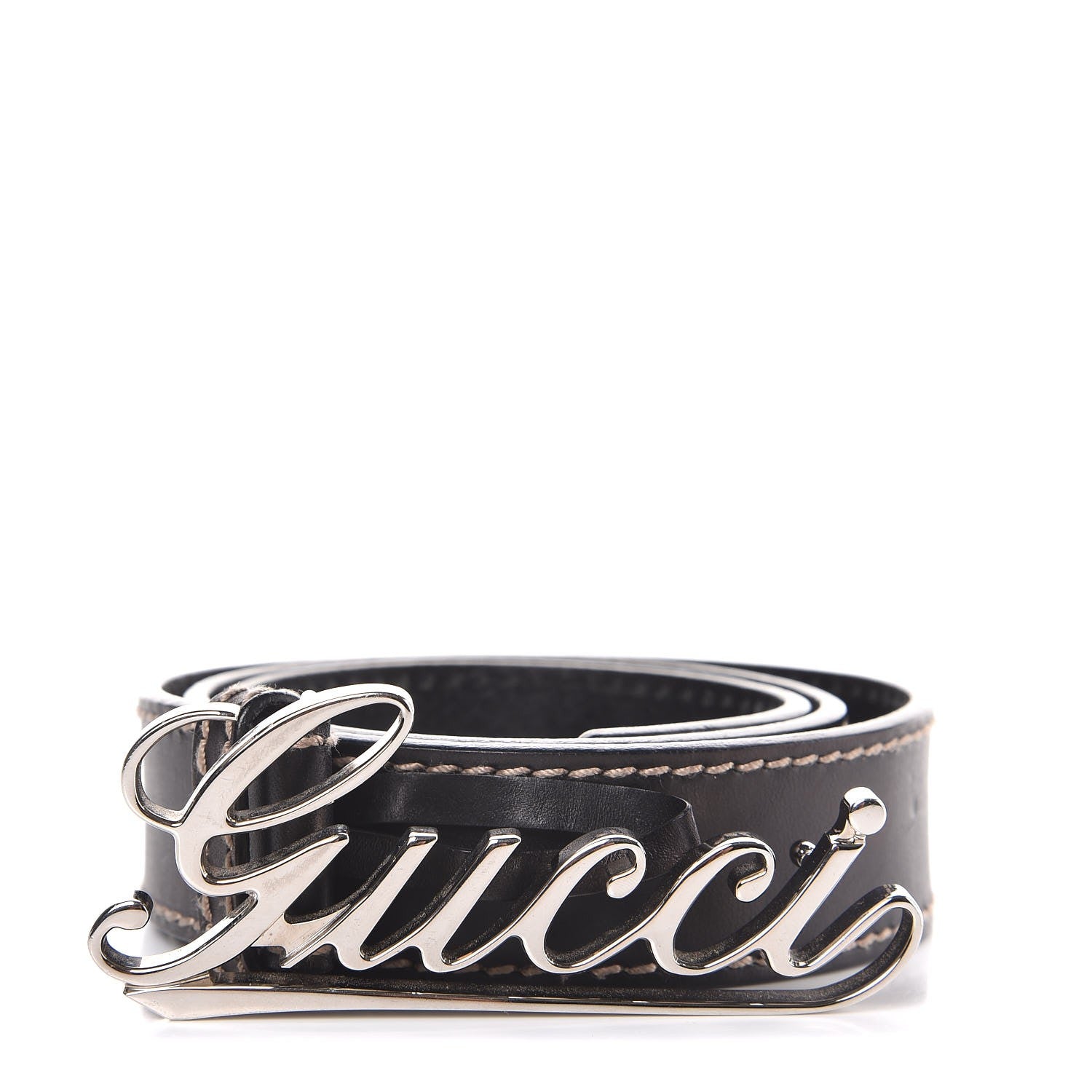 Gucci Calfskin Script Belt 80 32 Dark Brown 1 of 6